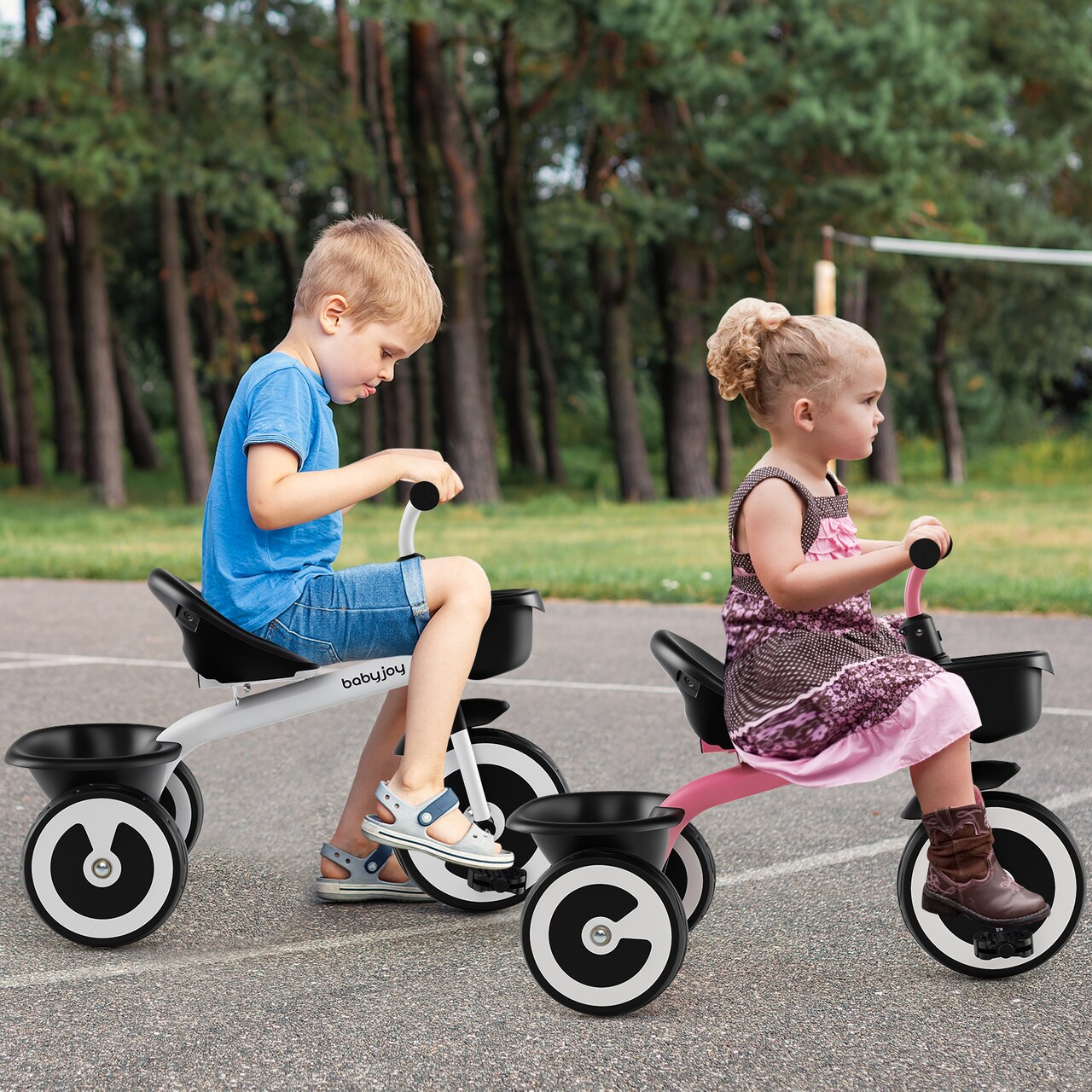 Kids Tricycle with Adjustable Seat and Storage Baskets Perfect for Indoor or Outdoor Use